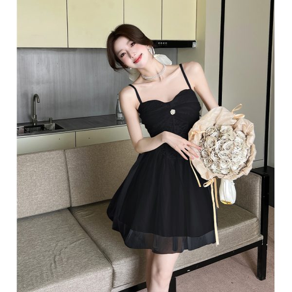 Slim France style light luxury dress sling lace T-back